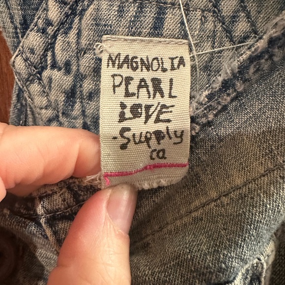Magnolia Pearl Blue Denim Overalls with Stawberry Embroidery - Picture 2 of 6
